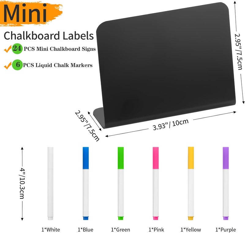 Herda 24 PCS Food Labels for Party Buffet 4"x3" Mini Chalkboard Signs for Birthday Bakery Place Cards Name Cards Food Tags for Wedding Table Signs Chalkboard Labels Includes 6 Wet Erase Markers - Image 2